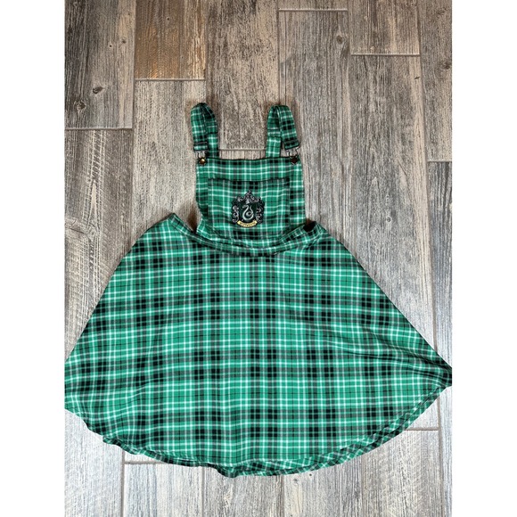 Harry Potter Slytherin Plaid Green Overall Dress Womens XL - Picture 1 of 10